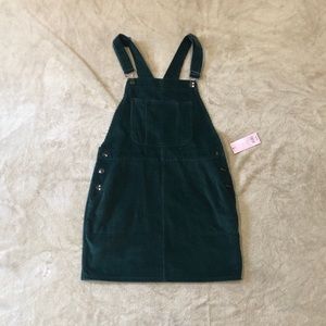 Green corduroy overall dress
